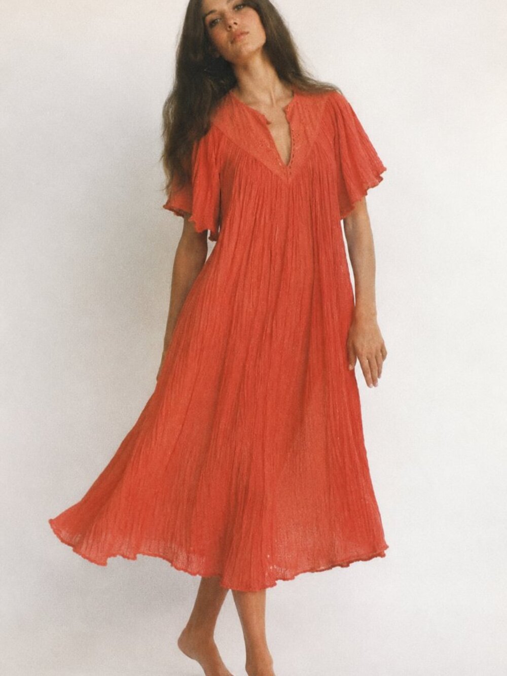 NAP Vintage 80s Orange Grecian Gauze Midi Muumuu Dress